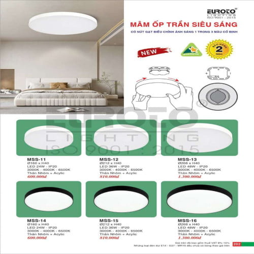 Đèn mâm áp trần Euroto MSS-11, MSS-12, MSS-13, MSS-14, MSS-15, MSS-16