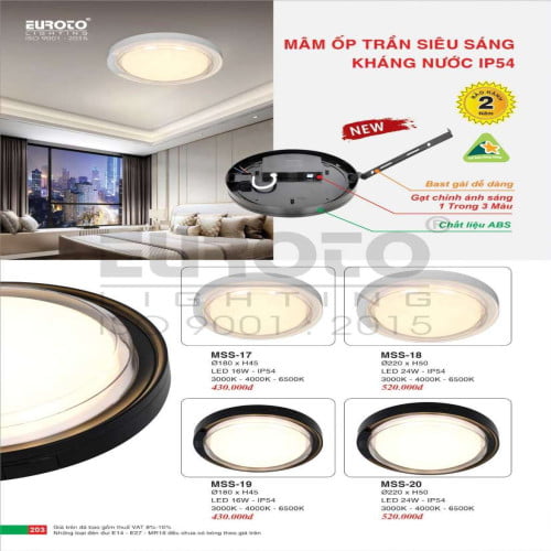Đèn mâm áp trần Euroto MSS-17, MSS-18, MSS-19, MSS-20