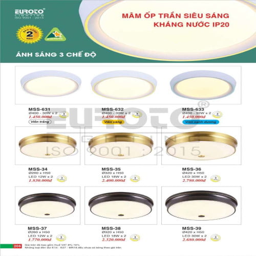 Đèn mâm áp trần Euroto MSS-631, MSS-632, MSS-633, MSS-34, MSS-35, MSS-36, MSS-37, MSS-38, MSS-39