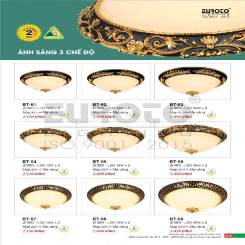 Đèn mâm áp trần Euroto BT-91, BT-92, BT-93, BT-94, BT-95, BT-96, BT-97, BT-98, BT-99