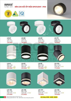 Đèn lon nổi ốp trần Euroto LN-61, LN-62, LN-66, LN-67, LN-68, LN-69, LN-70, LN-164, LN-165, LN-166, LN-167, LN-168