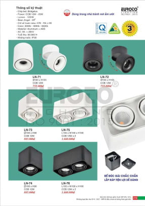 Đèn lon nổi ốp trần Euroto LN-71, LN-72, LN-73, LN-74, LN-75, LN-76