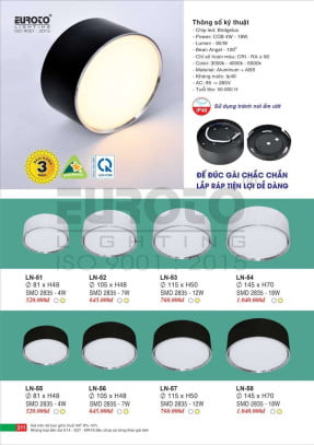 Đèn lon nổi ốp trần Euroto LN-51, LN-52, LN-53, LN-54, LN-55, LN-56, LN-57, LN-58