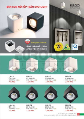 Đèn lon nổi ốp trần spotlight Euroto LN-131, LN-132, LN-133, LN-134, LN-135, LN-136, LN-137, LN-138
