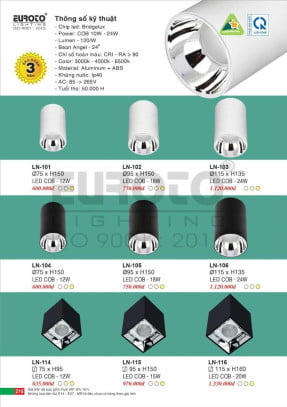 Đèn lon nổi ốp trần spotlight Euroto LN-101, LN-102, LN-103, LN-104, LN-105, LN-106, LN-114, LN-115, LN-116