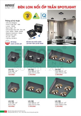 Đèn lon nổi ốp trần spotlight Euroto LN-191, LN-192, LN-195, LN-196, LN-197, LN-198