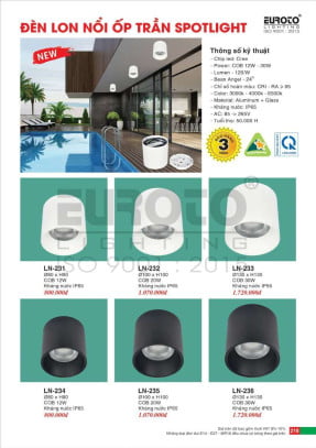 Đèn lon nổi ốp trần spotlight Euroto LN-231, LN-232, LN-233, LN-234, LN-235, LN-236