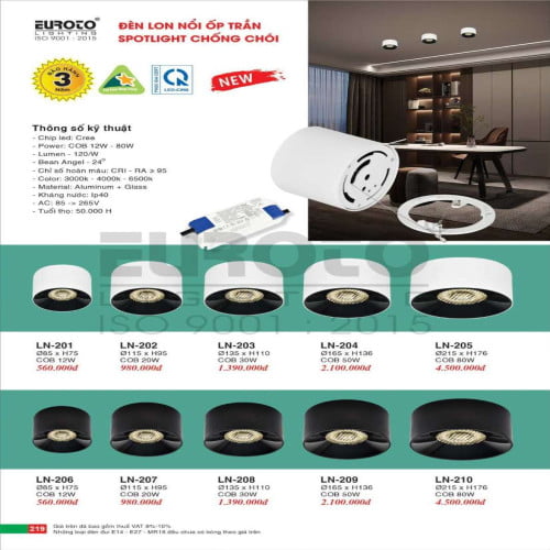Đèn lon nổi ốp trần spotlight Euroto LN-201, LN-202, LN-203, LN-204, LN-205, LN-206, LN-207, LN-208, LN-209, LN-210