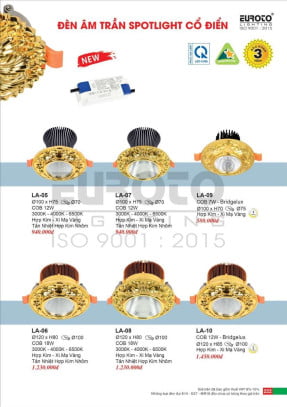 Đèn led âm trần spotlight cổ điển Euroto LA-05, LA-06, LA-07, LA-08, LA-09, LA-10