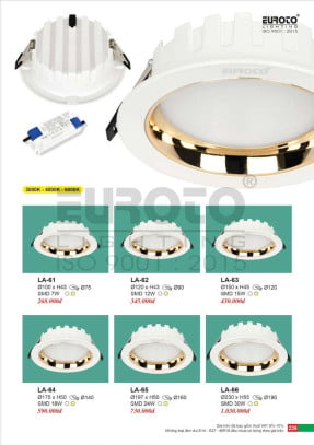Đèn led âm trần Euroto LA-61, LA-62, LA-63, LA-64, LA-65, LA-66