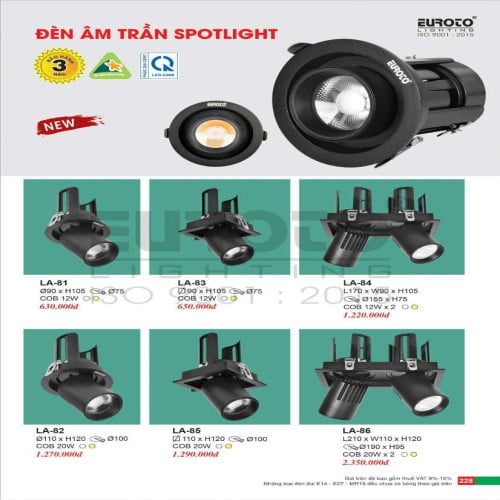Đèn led âm trần spotlight Euroto LA-81, LA-82, LA-83, LA-84, LA-85, LA-86
