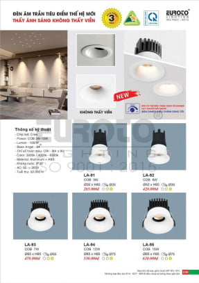 Đèn led âm trần spotlight Euroto LA-91, LA-92, LA-93, LA-94, LA-95