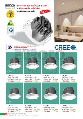 Đèn led âm trần dimer điều chỉnh sáng tối Euroto LA-101, LA-102, LA-103, LA-104, LA-105, LA-106, LA-107, LA-108