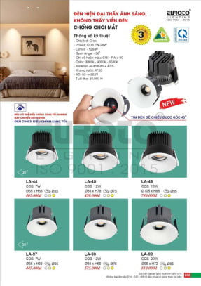Đèn led âm trần spotlight Euroto LA-44, LA-45, LA-46, LA-97, LA-98, LA-99