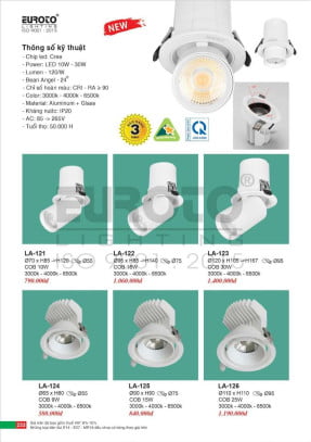 Đèn led âm trần Euroto LA-121, LA-122, LA-123, LA-124, LA-125, LA-126