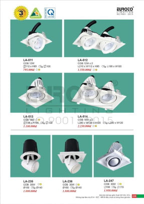 Đèn led âm trần Euroto LA-511, LA-512, LA-513, LA-514, LA-235, LA-236, LA-247