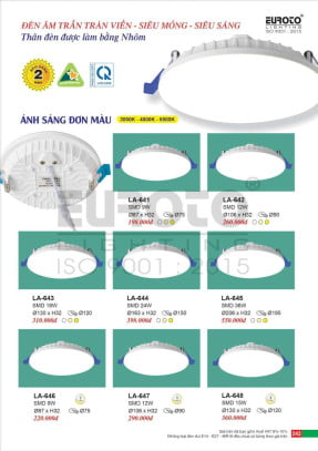 Đèn led âm trần tràn viền Euroto LA-641, LA-642, LA-643, LA-644, LA-645, LA-646, LA-647, LA-648