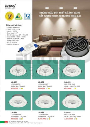 Đèn led âm trần Euroto LA-481, LA-482, LA-483, LA-484, LA-485, LA-486