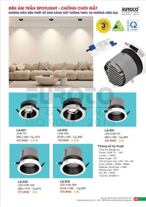 Đèn led âm trần spotlight Euroto LA-531, LA-532, LA-533, LA-631, LA-633
