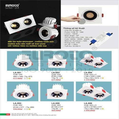 Đèn led âm trần spotlight Euroto LA-551, LA-552, LA-553, LA-554, LA-555, LA-556