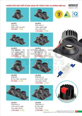 Đèn led âm trần spotlight Euroto LA-611, LA-612, LA-613, LA-614, LA-615, LA-616, LA-617, LA-618