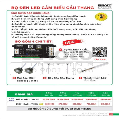 Bộ đèn led cảm biến cầu thang Euroto