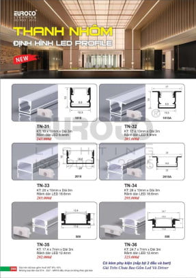 Thanh nhôm định hình led profile Euroto TN-31, TN-32, TN-33, TN-34, TN-35, TN-36