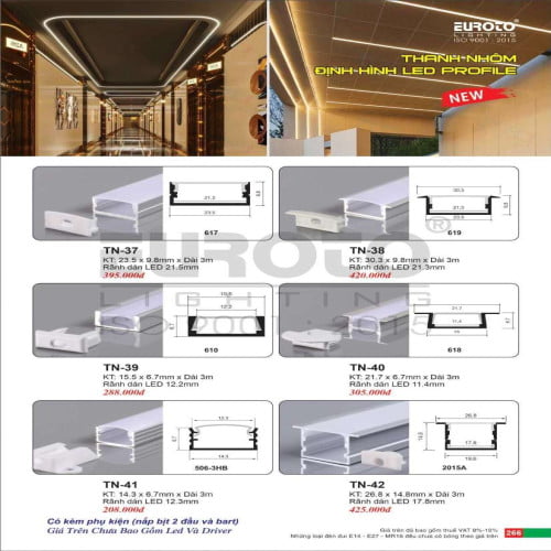Thanh nhôm định hình led profile Euroto TN-37, TN-38, TN-39, TN-40, TN-41, TN-42