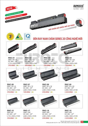 Đèn ray nam châm series 20 Euroto RNC-01, RNC-02, RNC-03, RNC-04, RNC-06, RNC-07, RNC-08, RNC-09, RNC-16, RNC-17, RNC-18, RNC-19