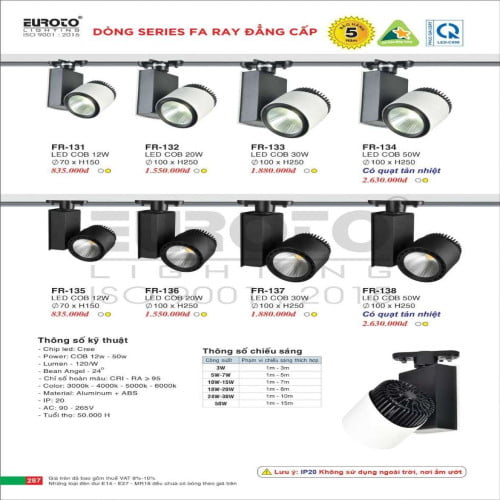 Đèn ray Euroto FR-131, FR-132, FR-133, FR-134, FR-135, FR-136, FR-137, FR-138