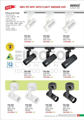 Đèn spotlight Euroto FR-351, FR-352, FR-353, FR-354, FR-355, FR-356, FN-357, FN-358, FN-359, FN-360