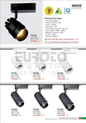Đèn ray có thể điều chỉnh zoom ánh sáng Euroto FR-261, FR-262, FR-263, FR-264, FR-265, FR-266, FR-256