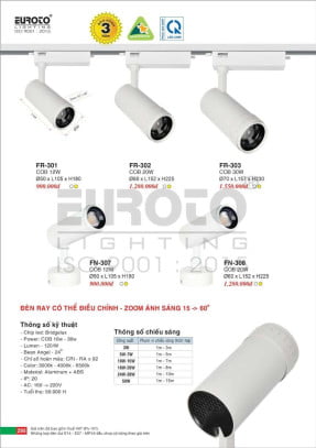 Đèn ray có thể điều chỉnh zoom ánh sáng Euroto FR-301, FR-302, FR-303, FN-307, FN-308