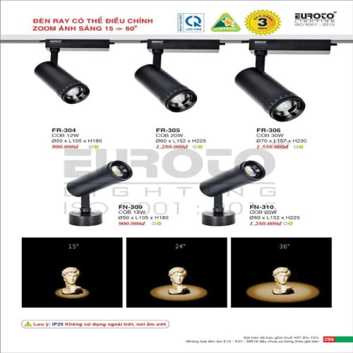 Đèn ray có thể điều chỉnh zoom ánh sáng Euroto FR-304, FR-305, FR-306, FN-309, FN-310