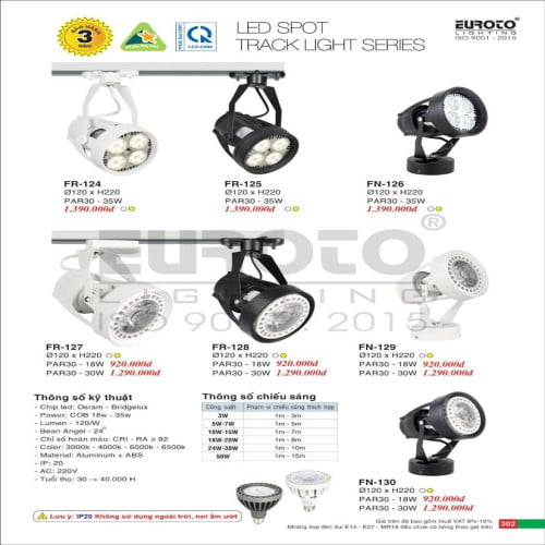 Đèn spotlight Euroto FR-124, FR-125, FN-126, FR-127, FR-128, FN-129, FN-130