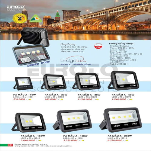 Đèn pha Euroto FA MẪU A - 10W, FA MẪU A - 20W, FA MẪU A - 30W, FA MẪU A - 50W, FA MẪU A - 100W, FA MẪU A - 150W, FA MẪU A - 200W