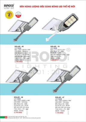 Đèn đường năng lượng mặt trời Euroto SOLAR - 45, SOLAR - 46, SOLAR - 47, SOLAR - 15