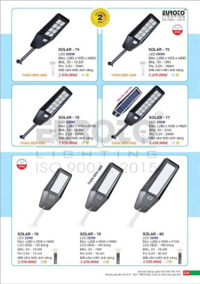Đèn đường năng lượng mặt trời Euroto SOLAR - 74, SOLAR - 75, SOLAR - 76, SOLAR - 77, SOLAR - 78, SOLAR - 79, SOLAR - 80