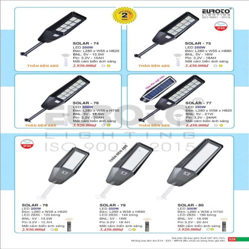 Đèn đường năng lượng mặt trời Euroto SOLAR - 74, SOLAR - 75, SOLAR - 76, SOLAR - 77, SOLAR - 78, SOLAR - 79, SOLAR - 80