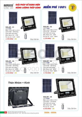 Đèn pha năng lượng mặt trời Euroto SOLAR - 01, SOLAR - 02, SOLAR - 03, SOLAR - 04, SOLAR - 05