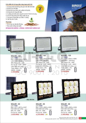 Đèn pha năng lượng mặt trời Euroto SOLAR - 64, SOLAR - 65, SOLAR - 66, SOLAR - 131, SOLAR - 132, SOLAR - 133