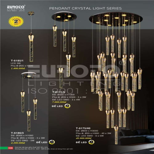 Đèn thả Euroto T-6185/1, T-6186/3, T-6171/5, T-6175/40