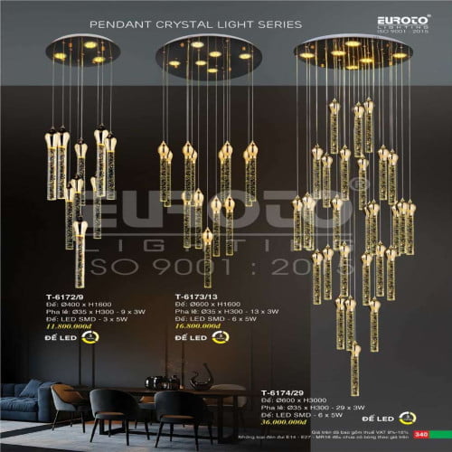 Đèn thả Euroto T-6172/9, T-6173/13, T-6174/29