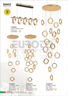 Đèn thả Euroto T-6245/5, T-6246/9, T-6247/15, T-6248/18