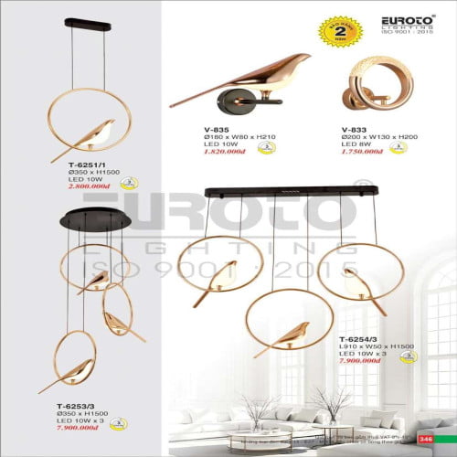 Đèn thả Euroto T-6251/1, T-6253/3, T-6254/3, V-833, V-835
