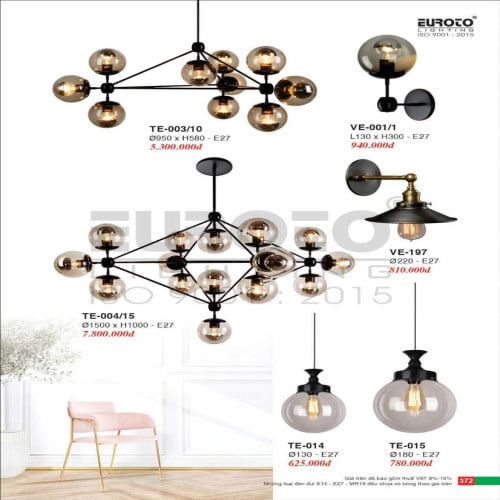 Đèn thả Euroto TE-003/10, TE-004/15, VE-001/1, VE-197, TE-014, TE-015