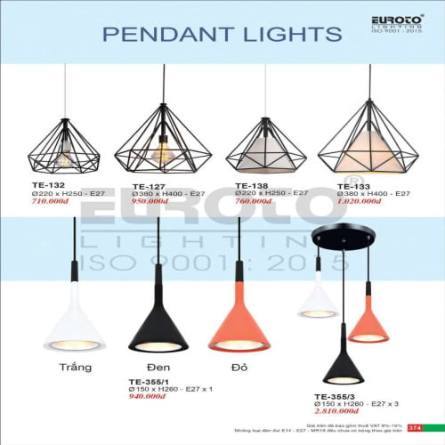 Đèn thả Euroto TE-127, TE-132, TE-133, TE-138, TE-355/1, TE-355/3