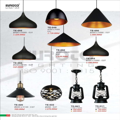 Đèn thả Euroto TE-49, TE-50, TE-52, TE-53, TE-54, TE-55, TE-020, TE-033, TD-90/1, TD-91/1