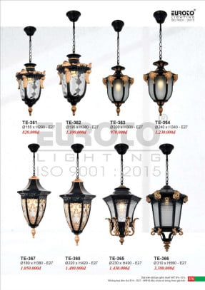 Đèn thả Euroto TE-361, TE-362, TE-363, TE-364, TE-365, TE-366, TE-367, TE-368