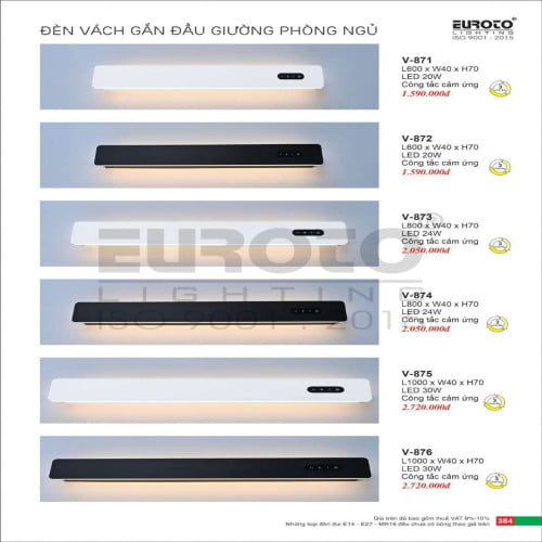 Đèn vách gắn đầu giường phòng ngủ Euroto V-871, V-872, V-873, V-874, V-875, V-876